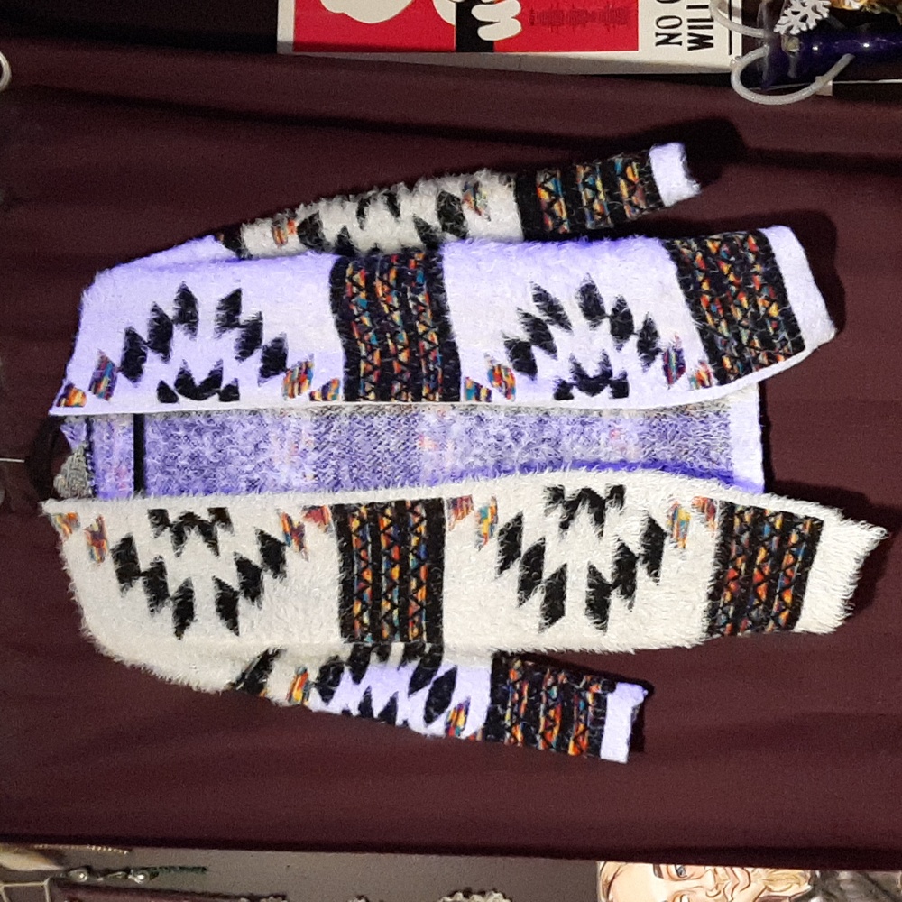 Black, white and multicolored fuzzy cardigan